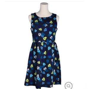 Blue Leafy Sleeveless Scoop Neck A-Line Dress 🩵